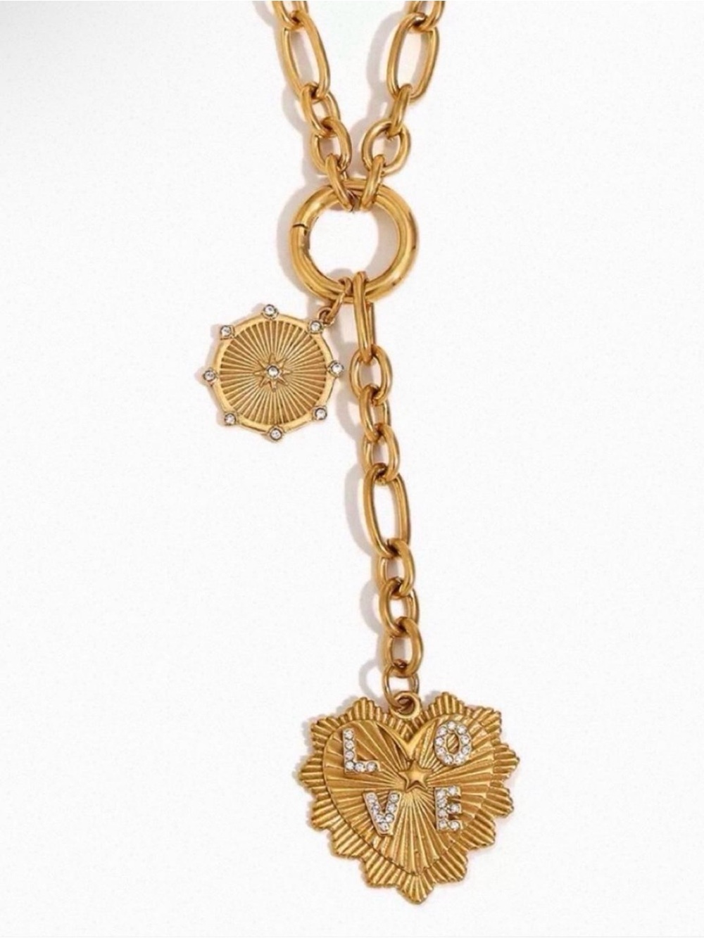 Gold-Tone LOVE Heart Pendant Link Necklace - Women Jewelry